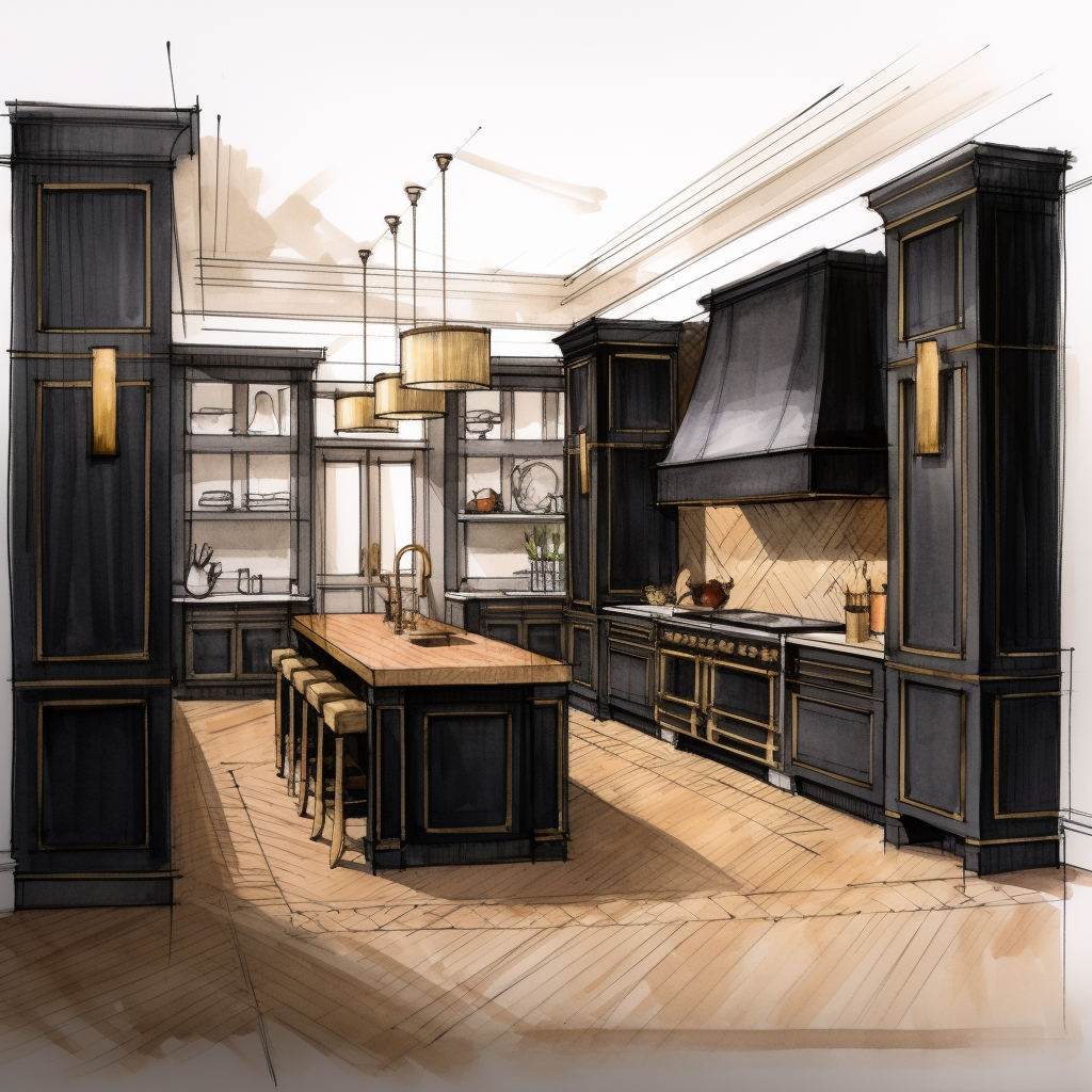 Kitchen sketch in traditional apartment