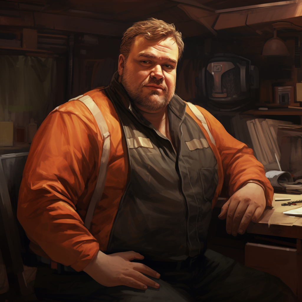 Middle-aged overweight interstellar trader portrait