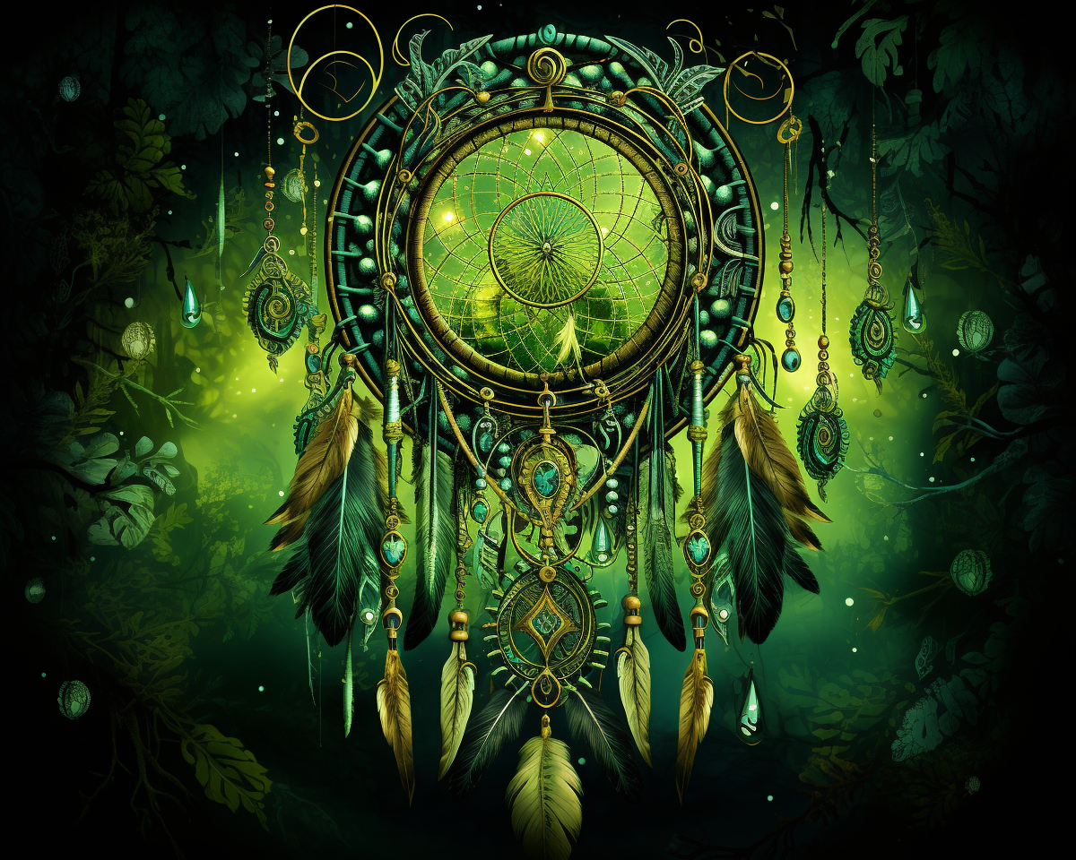 Beautiful green dream catcher with intricate design