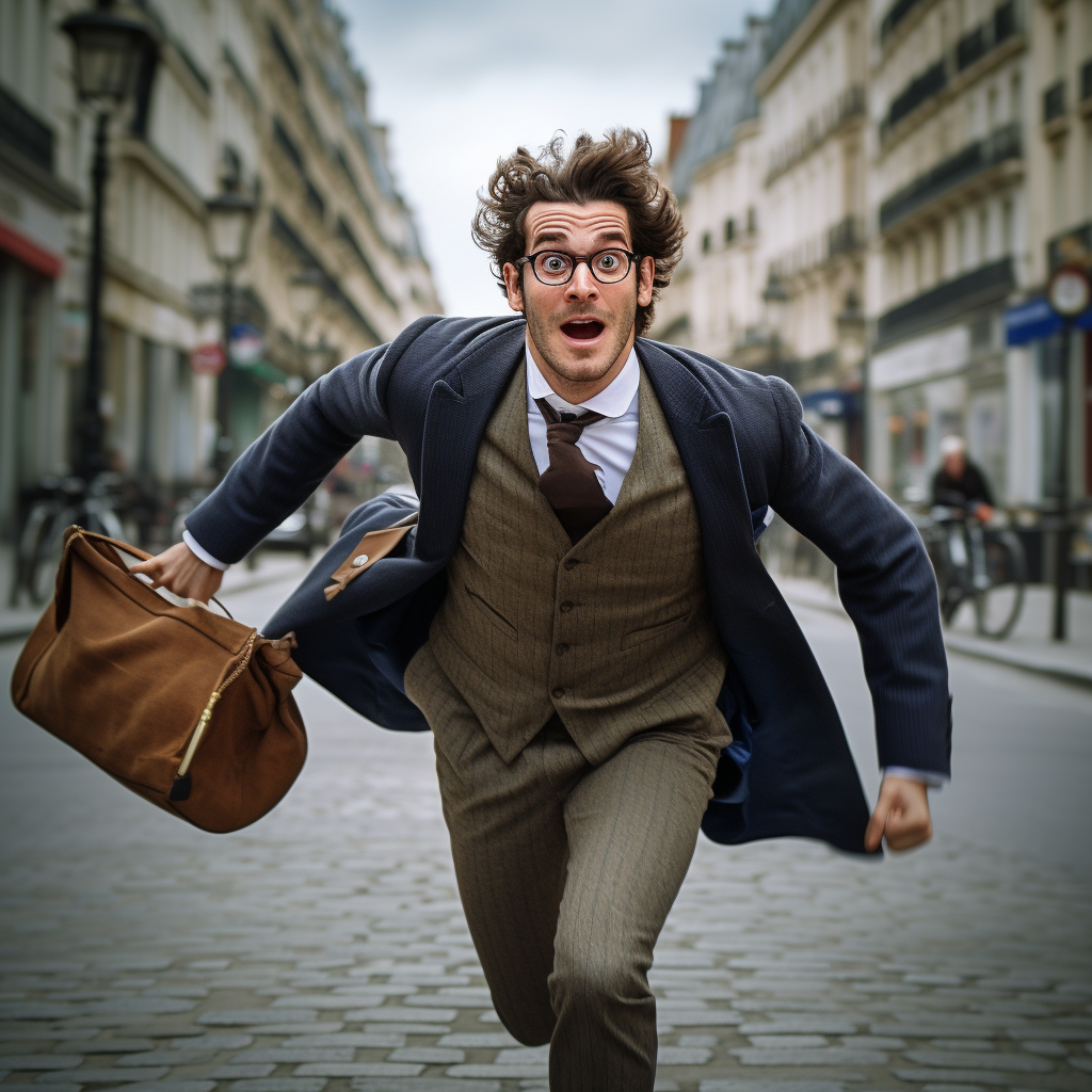 Young Gentleman Inventor Running to Work