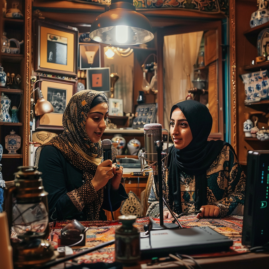 Two Iranian women podcast hosts