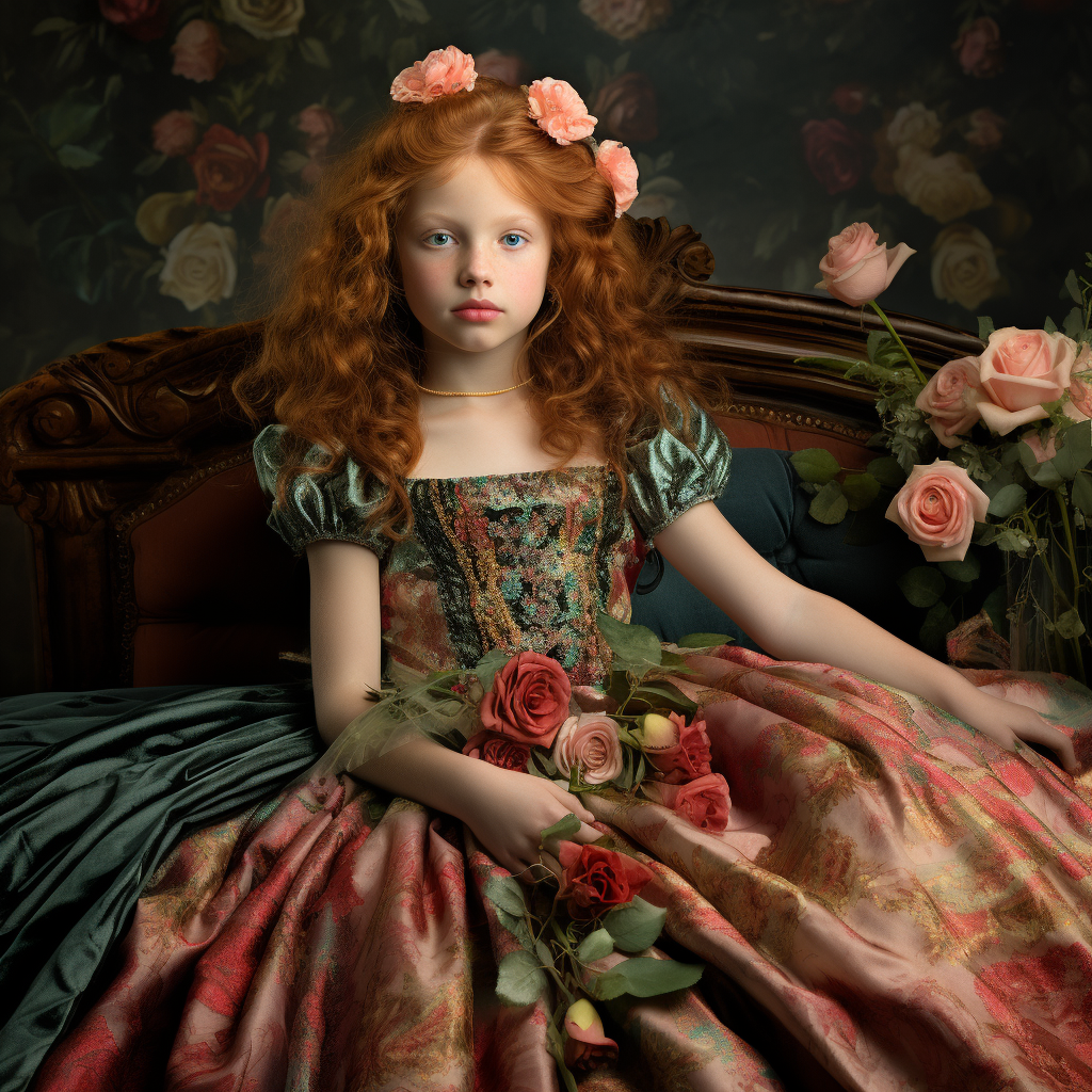 Red-Haired Irish Girl with Colorful Flower Bouquet