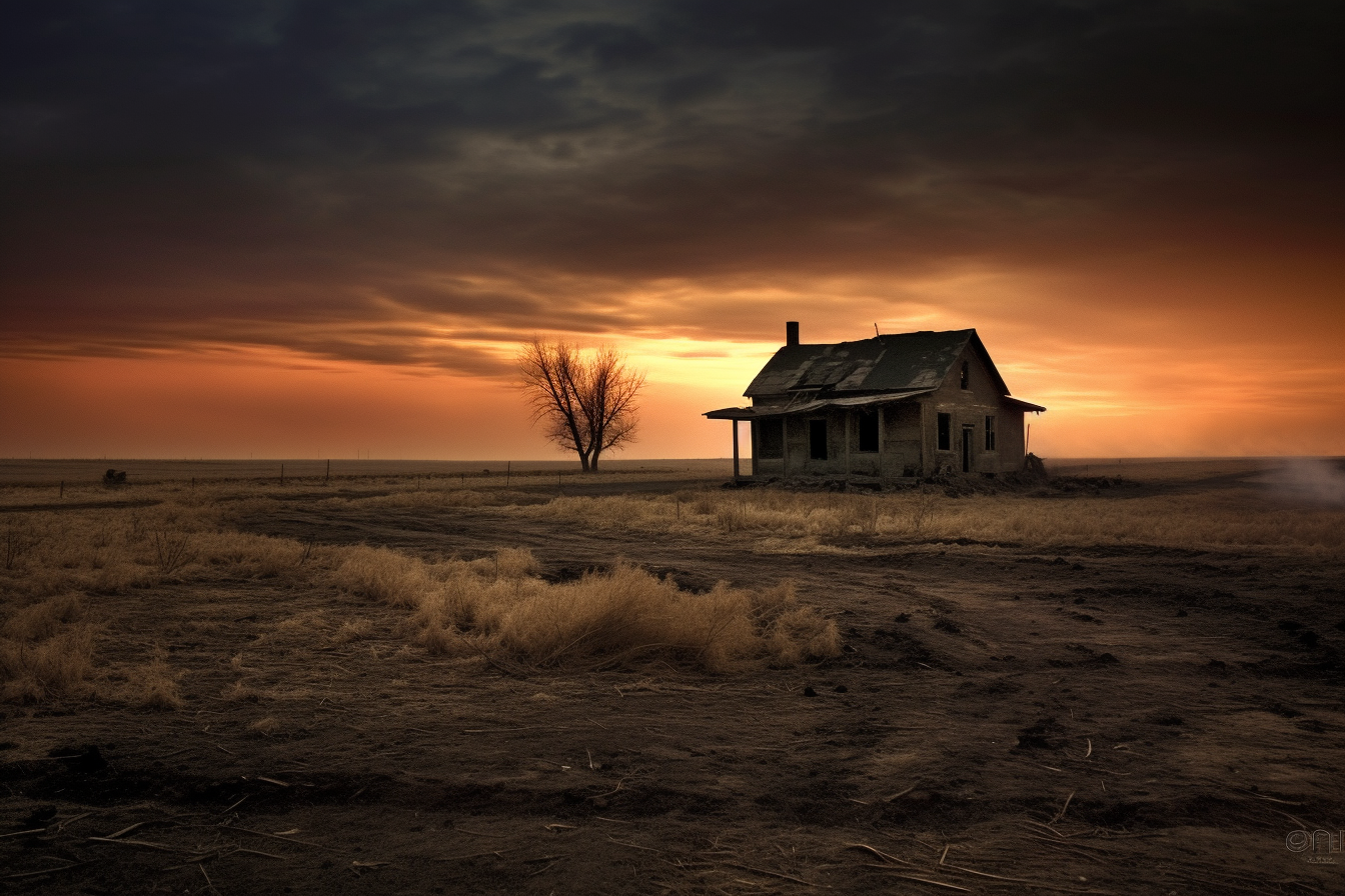 Small old farmhouse in tall grass