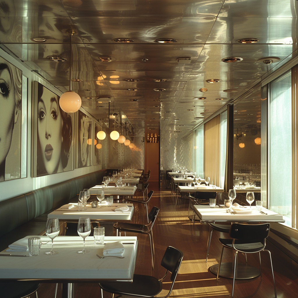 Italian restaurant interior with happy customers eating spaghetti