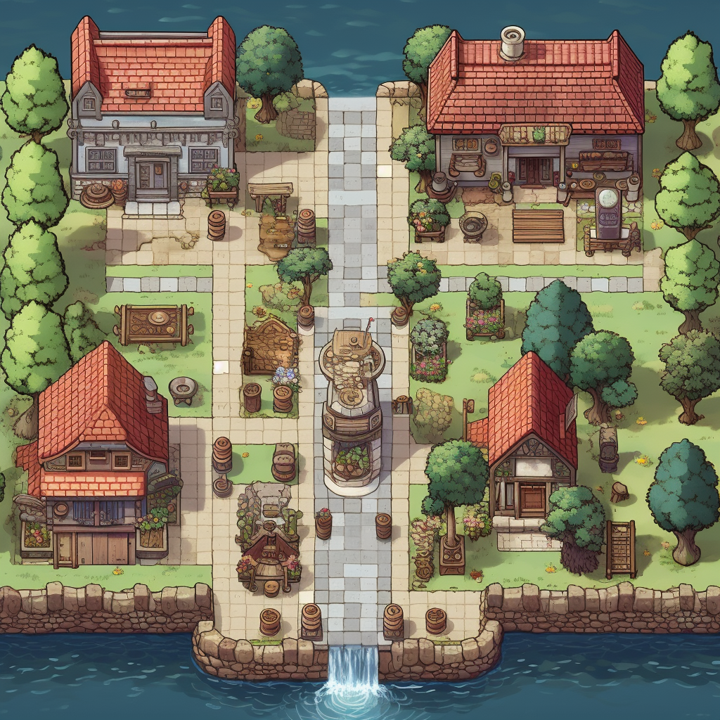 Beautiful Tileset with Italian RPG Pokémon Village Elements