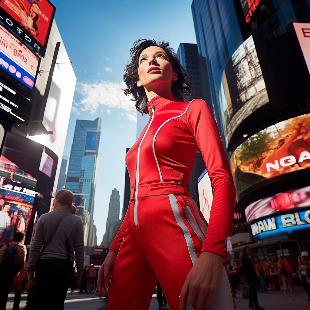 Italian woman shining in Time Square