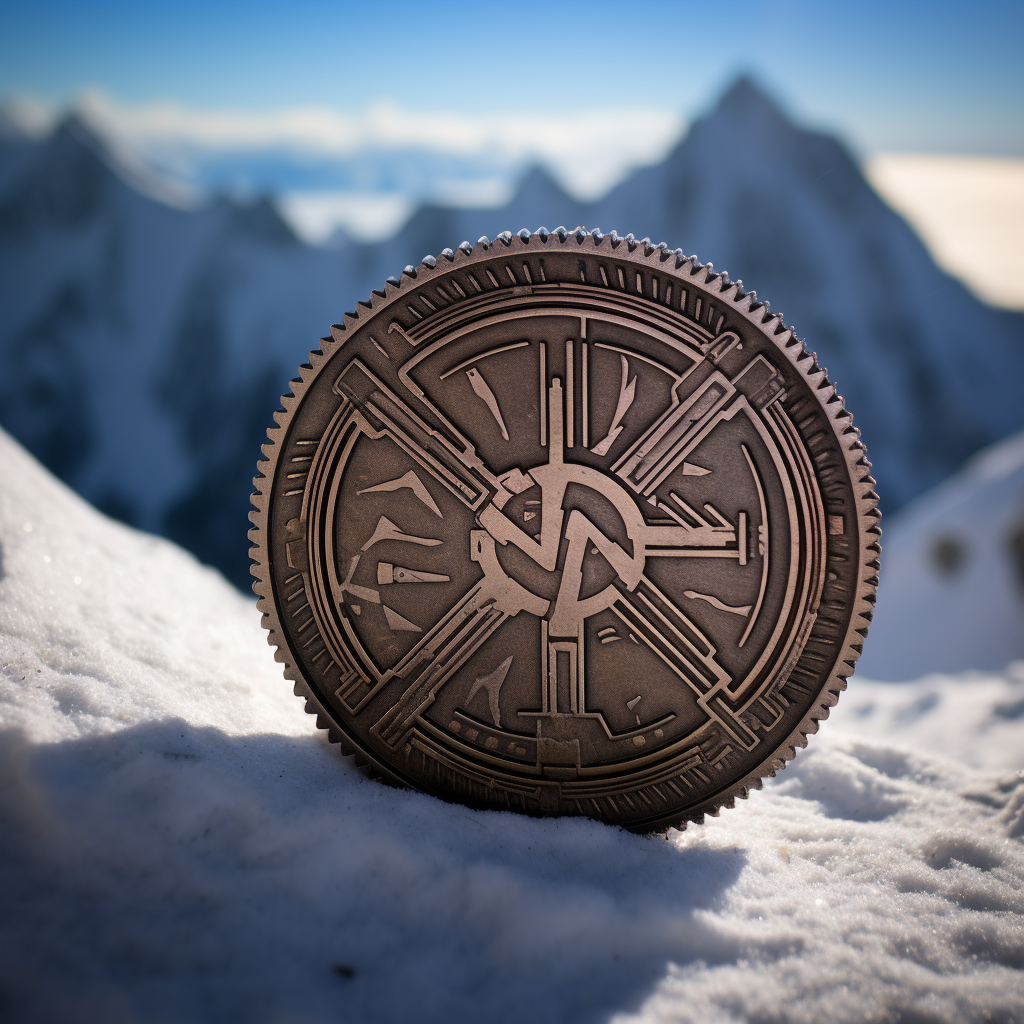 IZN coin on snow mountain