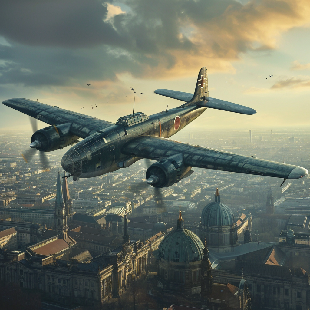 Japanese bomber plane flying over Berlin