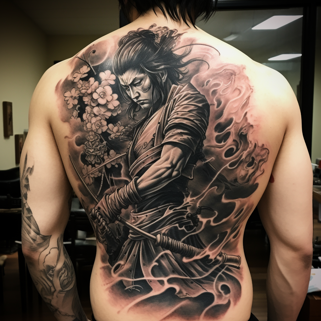 Japanese-style samurai tattoo inking design