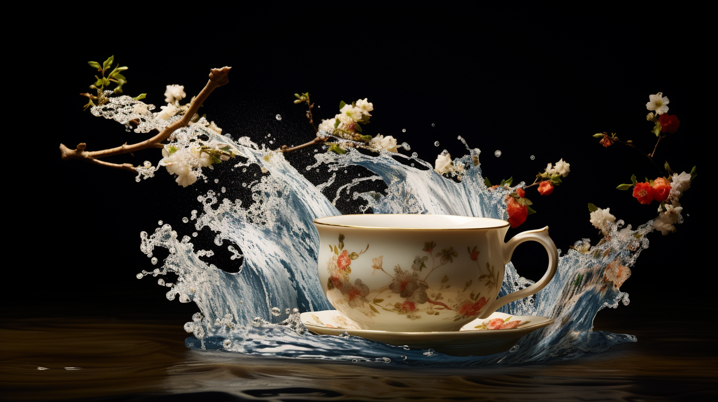 Japanese tea cup overflowing with tea