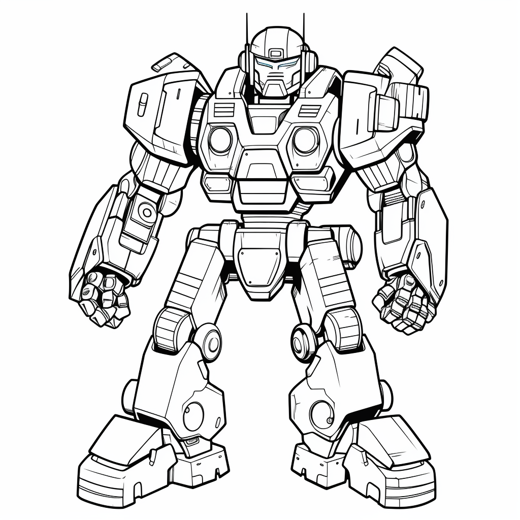 Coloring page of a Japanese robot mecha