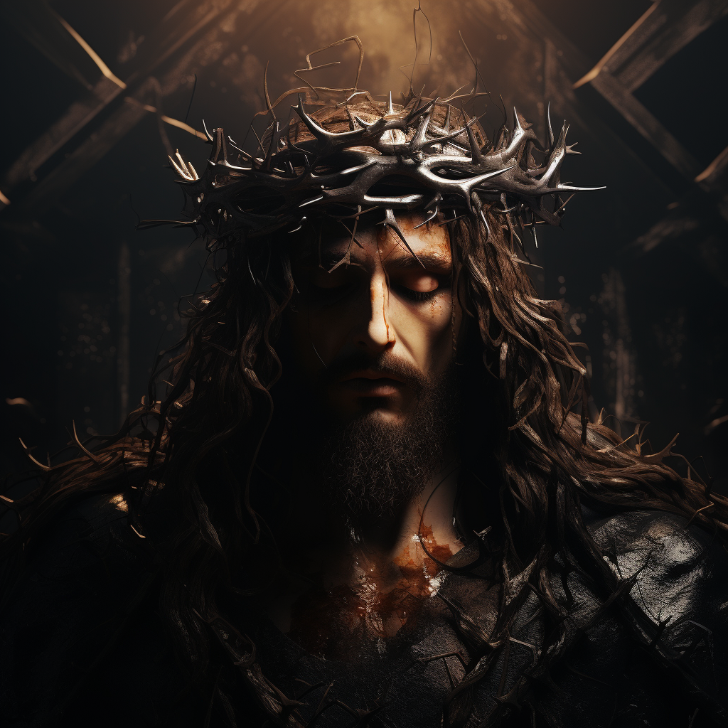 Jesus Christ with Crown of Thorns on Cross