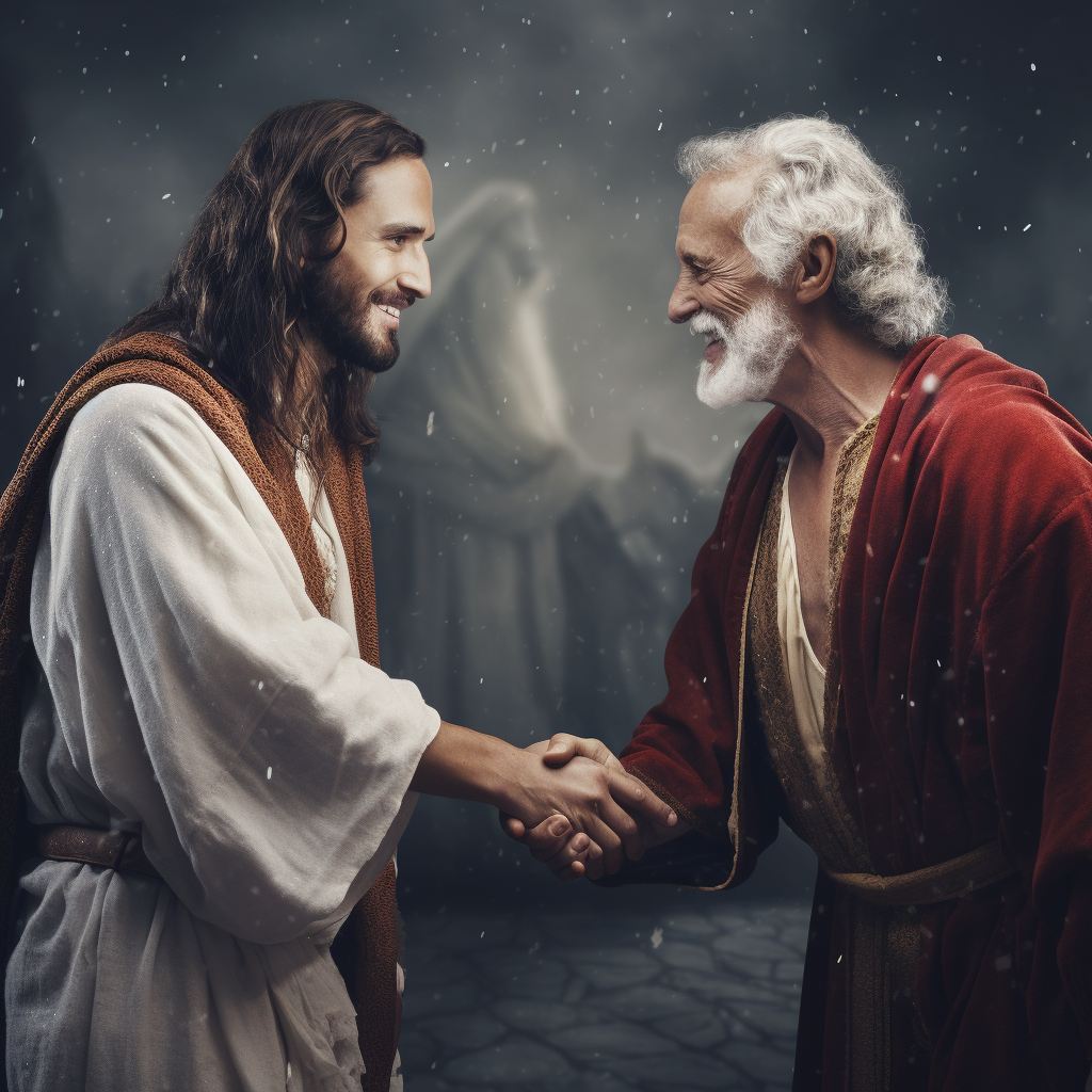 Historic handshake between Jesus Christ and Santa Claus