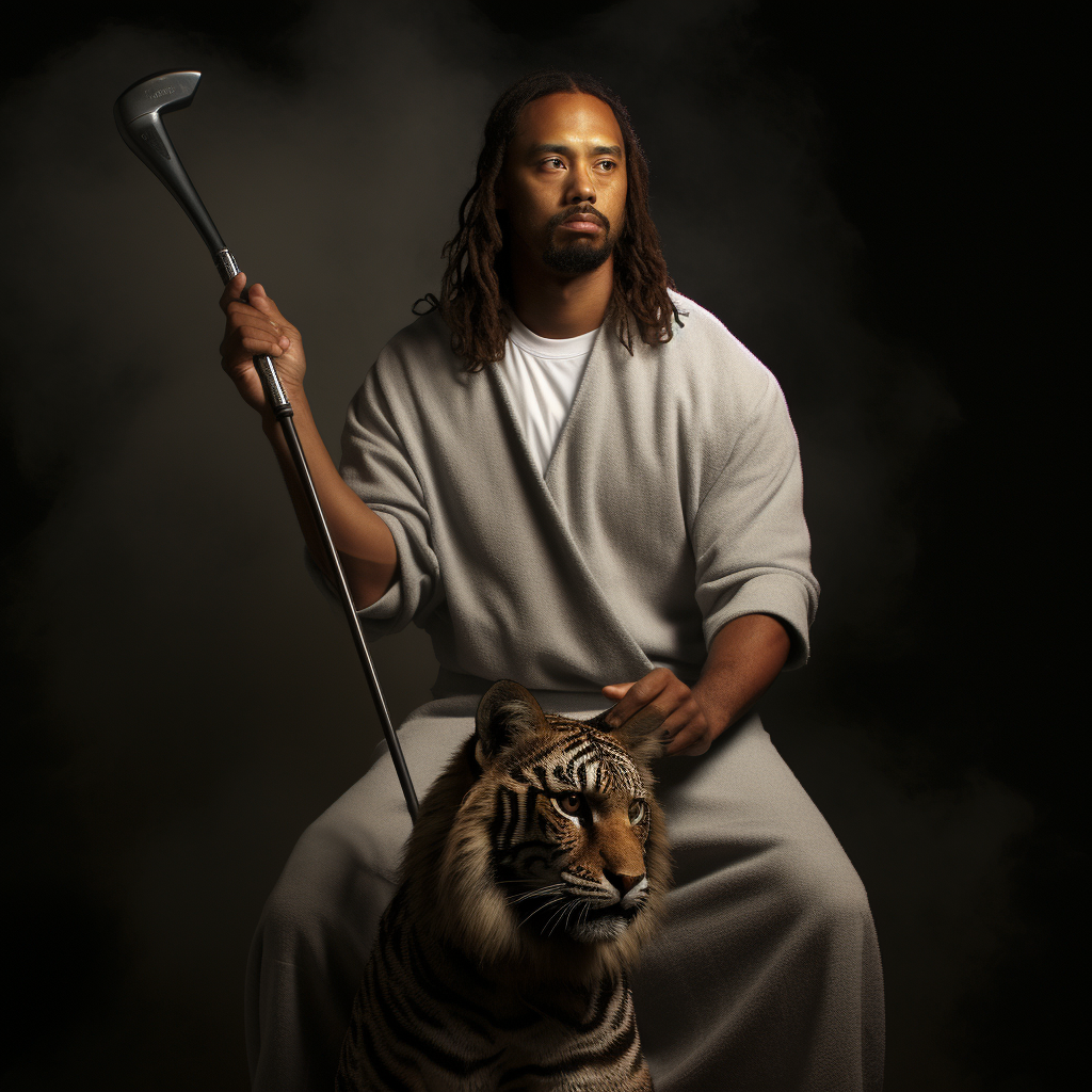 Jesus as Tiger Woods in Iconic Pose