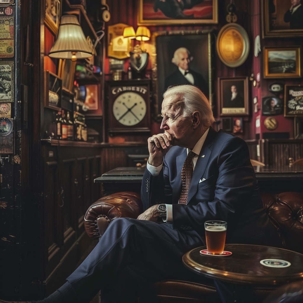 Joe Biden with beer in pub