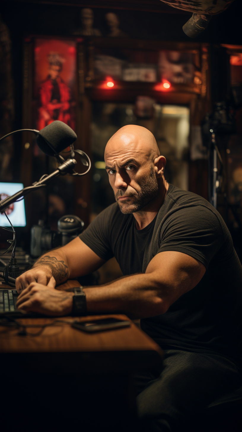 Joe Rogan at podcast desk