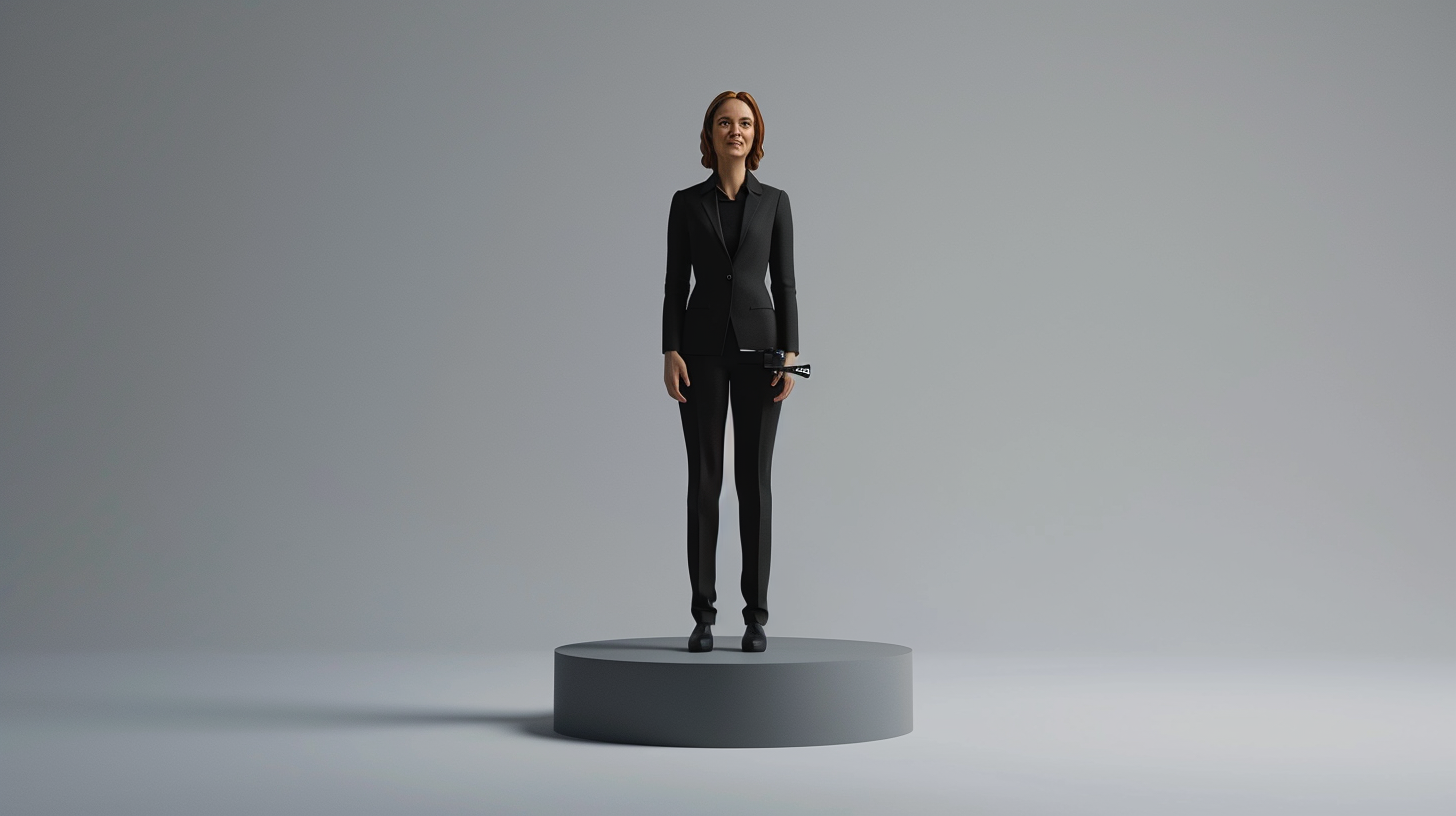 Joyful female recruiter on pedestal