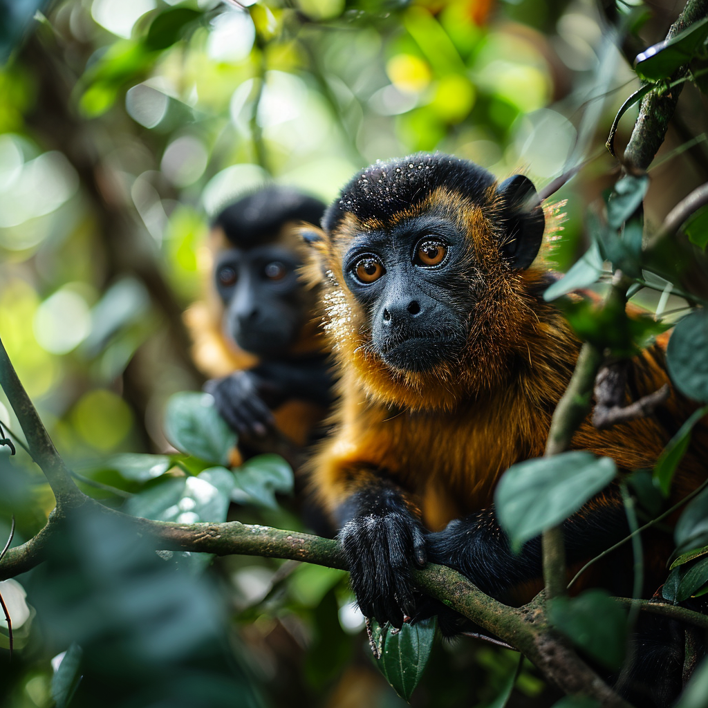 Playful howler monkey babies in the jungle