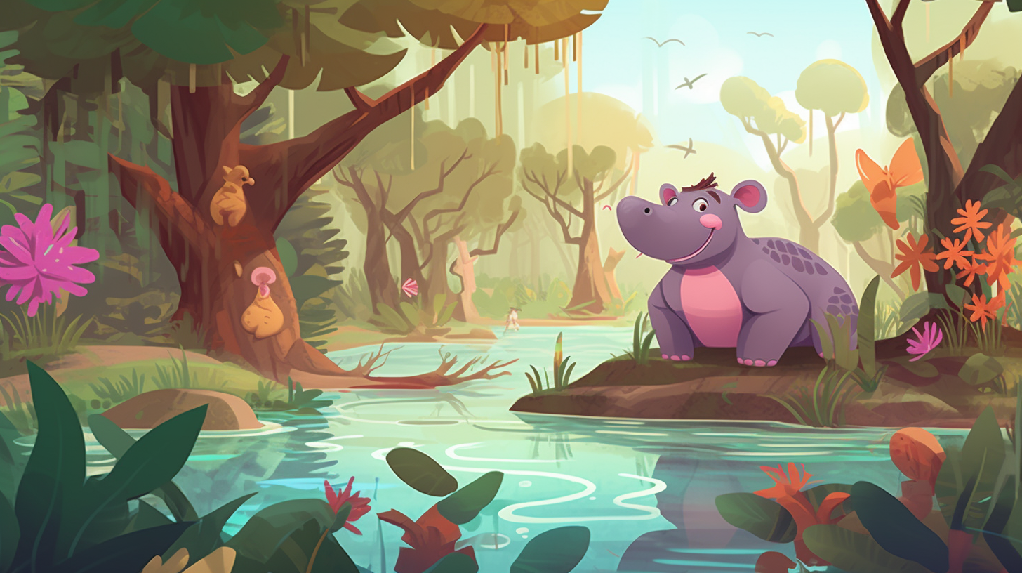 Whimsical Jungle Game with Hippopotamus