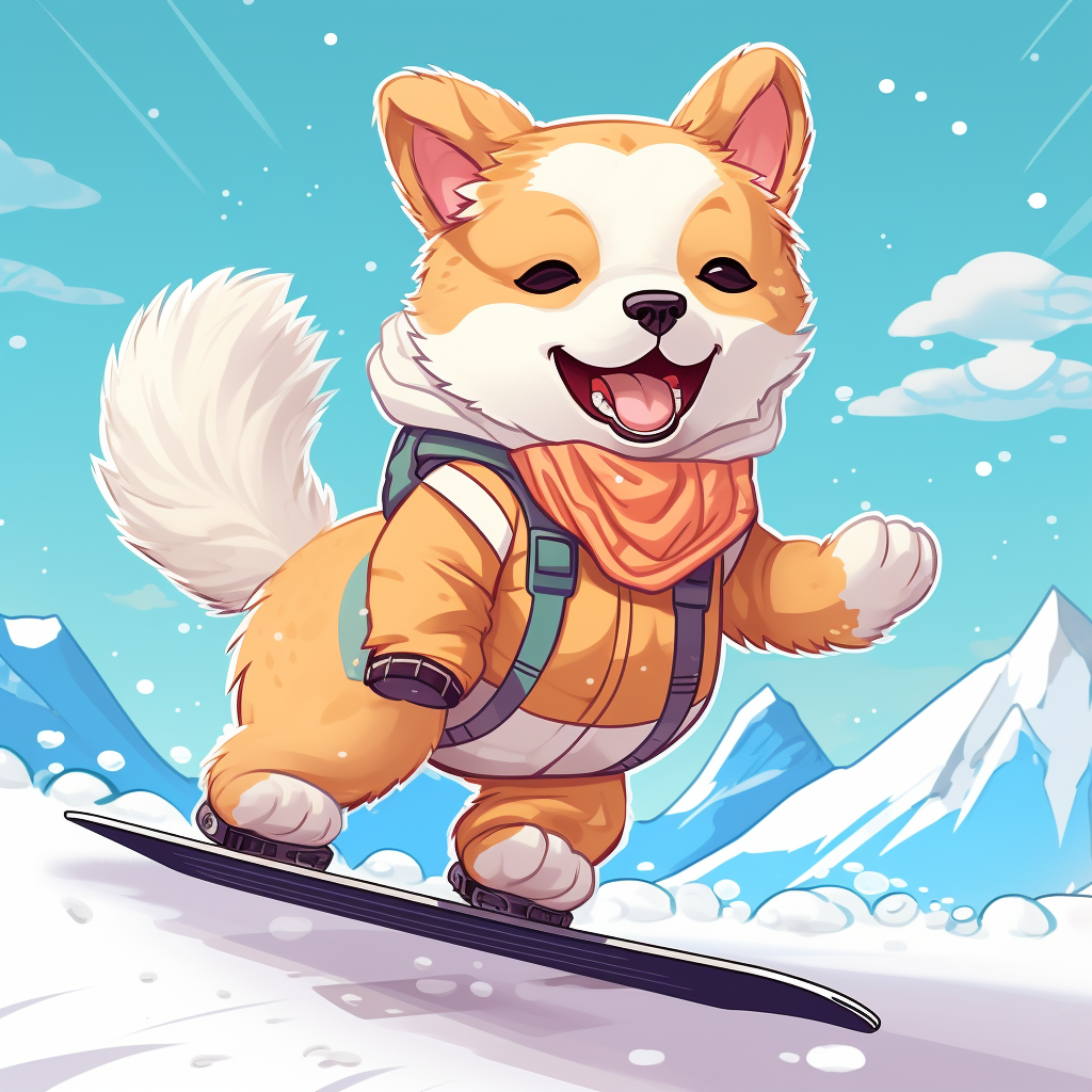 Adorable Kawaii Style Dog Snowboarding