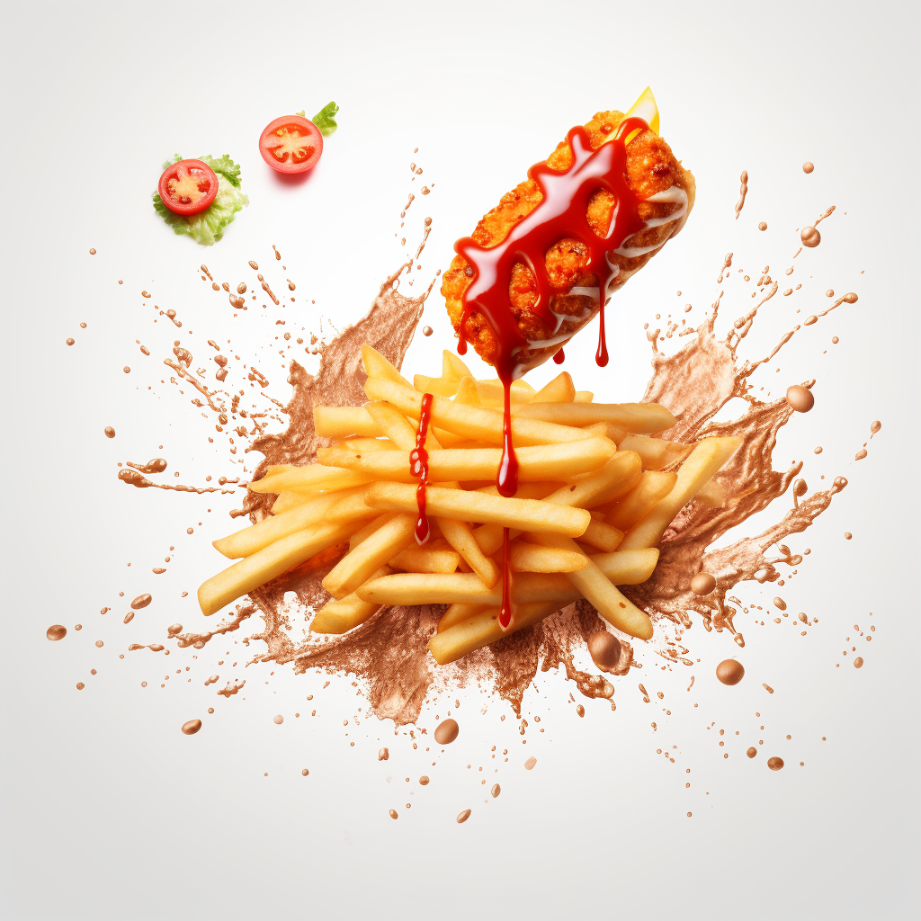 Tempting kebab and fries with dripping ketchup