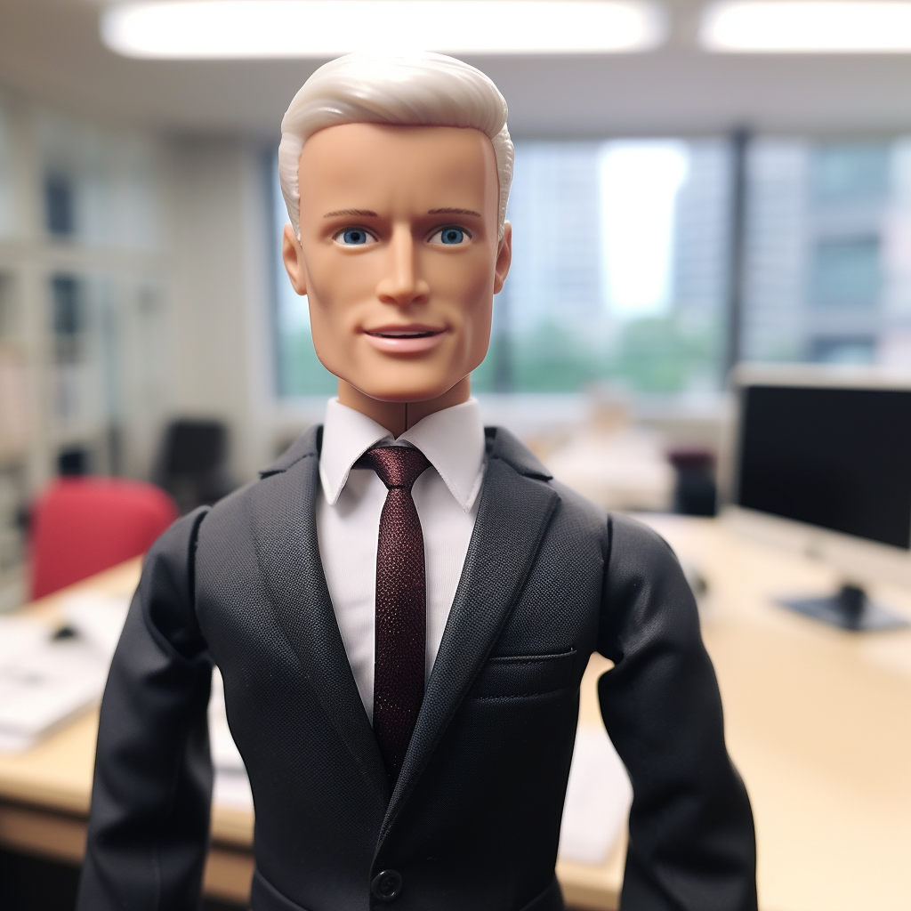 Ken Doll resembling Anderson Cooper in toy style