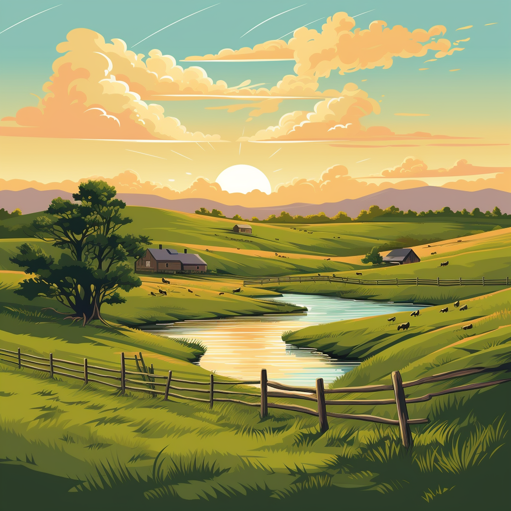 Beautiful Kentucky Bluegrass Landscape Illustration