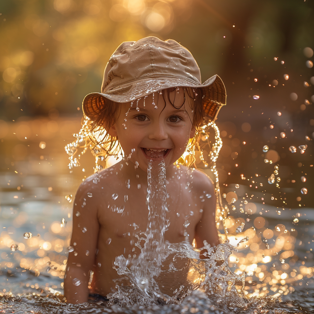 Kid drinking water from hose