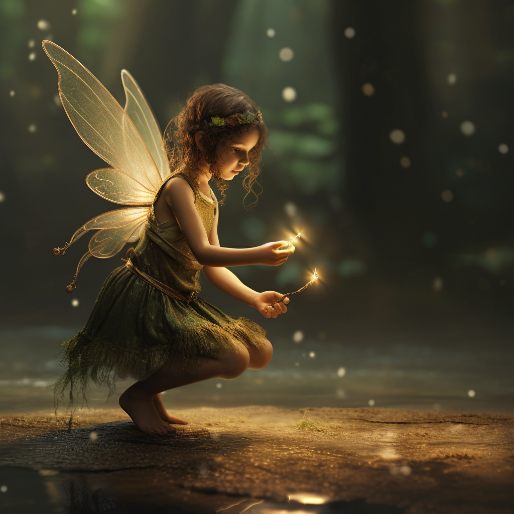 Cute kid faerie bending forward