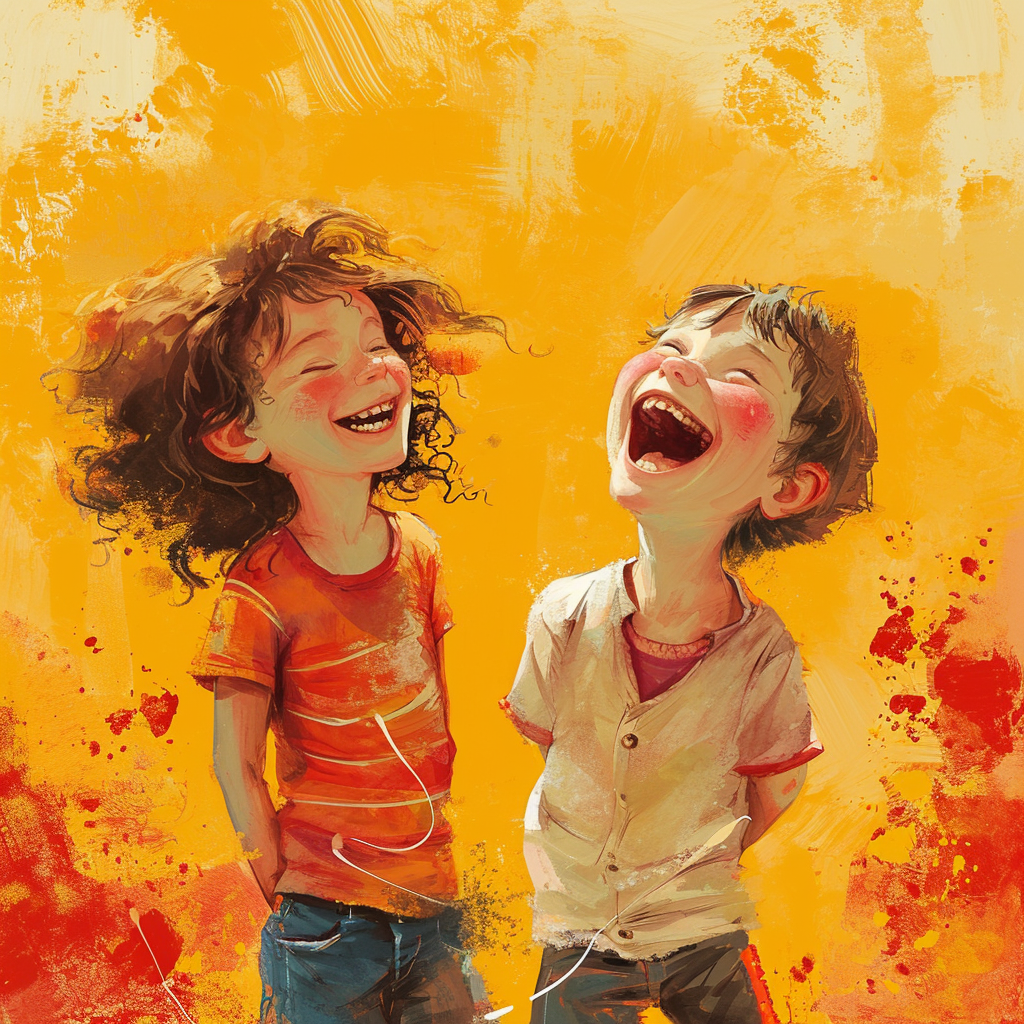 Kids laughing at joke illustration