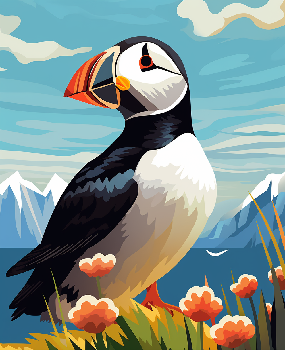 Adorable kids puffin cartoon illustration