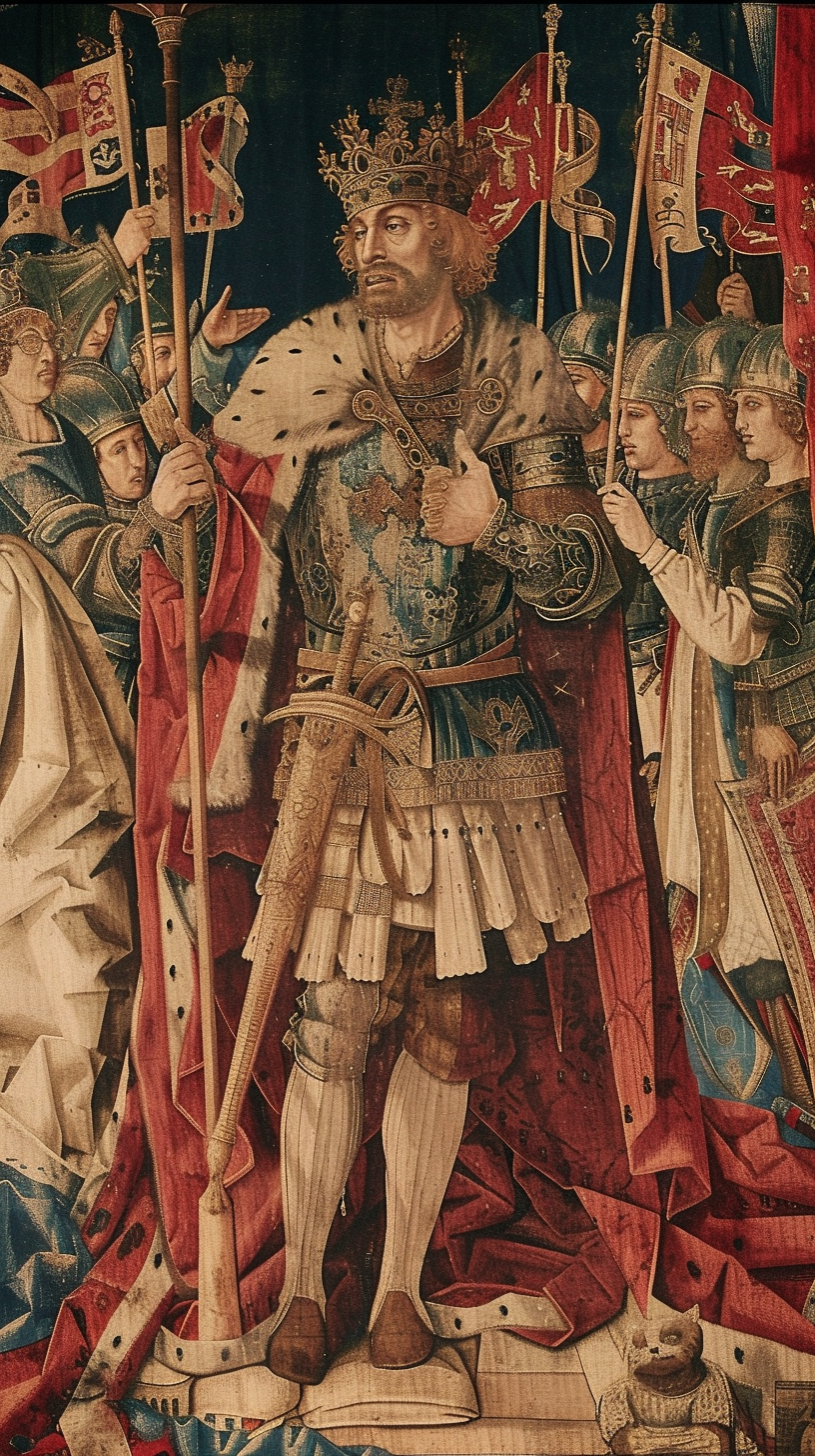 King Baldwin Victory Army Cheering Medieval Tapestries