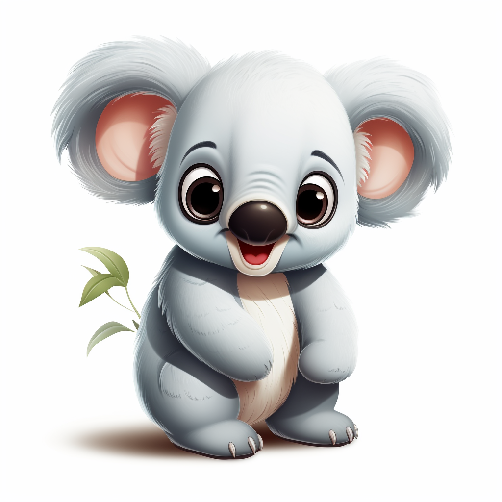 Koala in Disney Cartoon Style on White Background