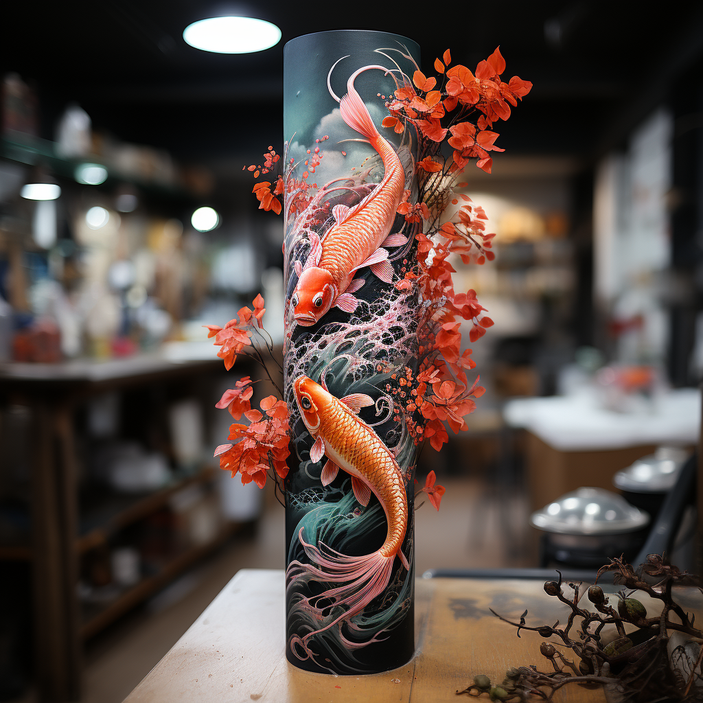 Beautiful koi tattoo with uplighting effect.