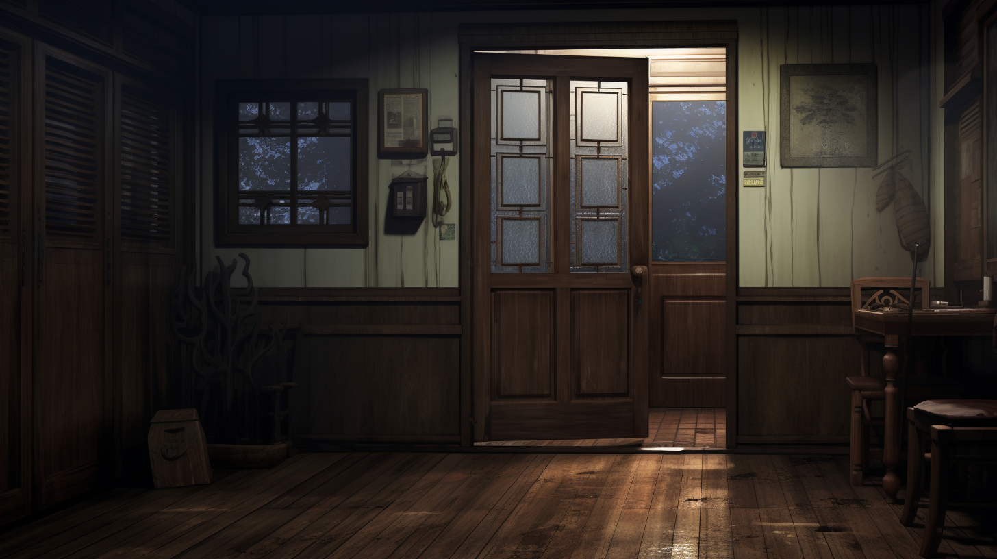 A young man entering a Korean house at night