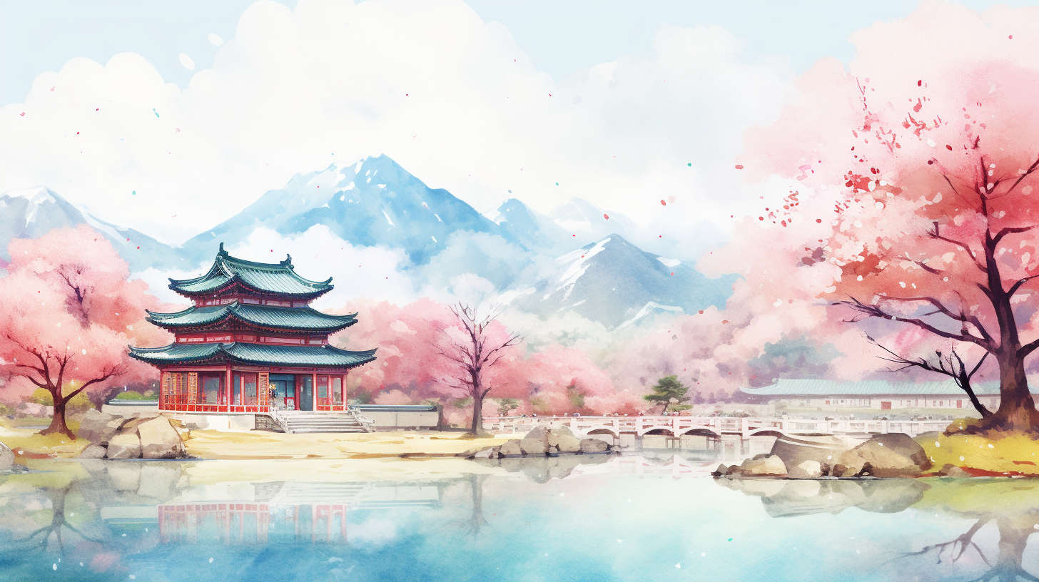 Beautiful Korea Watercolor Travel Scene