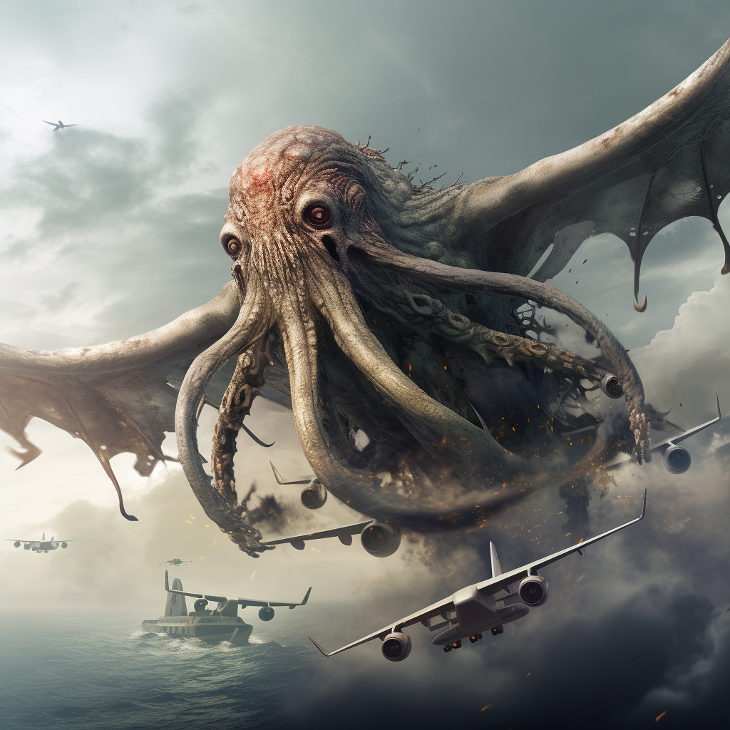 Kraken flying airplane in the sky