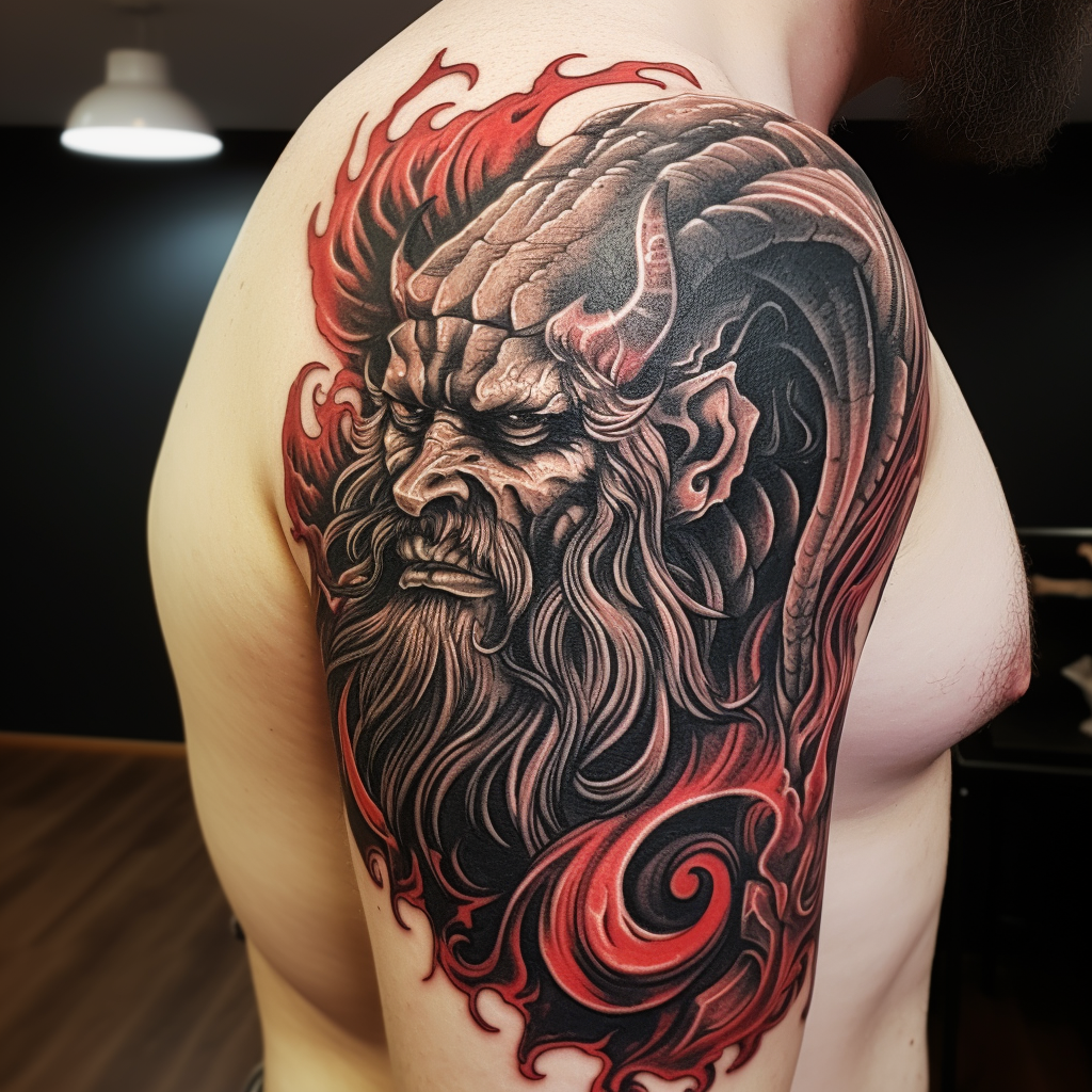 Black Ink Krampus Tattoo Side View