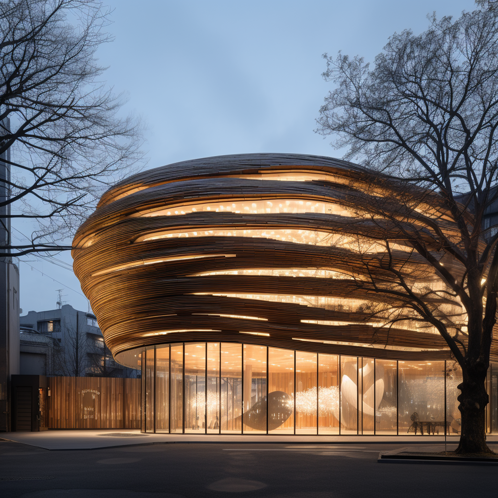 Architectural masterpiece with helix rotating wrapping facade