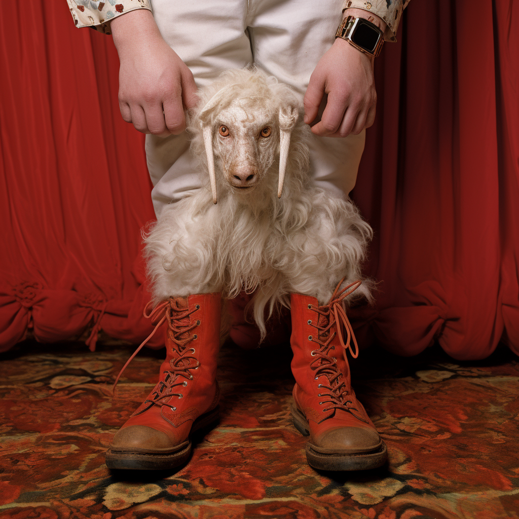 Curious lamb with unique human-like feet