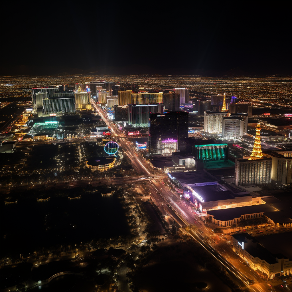 Las Vegas night skyline with bright lights