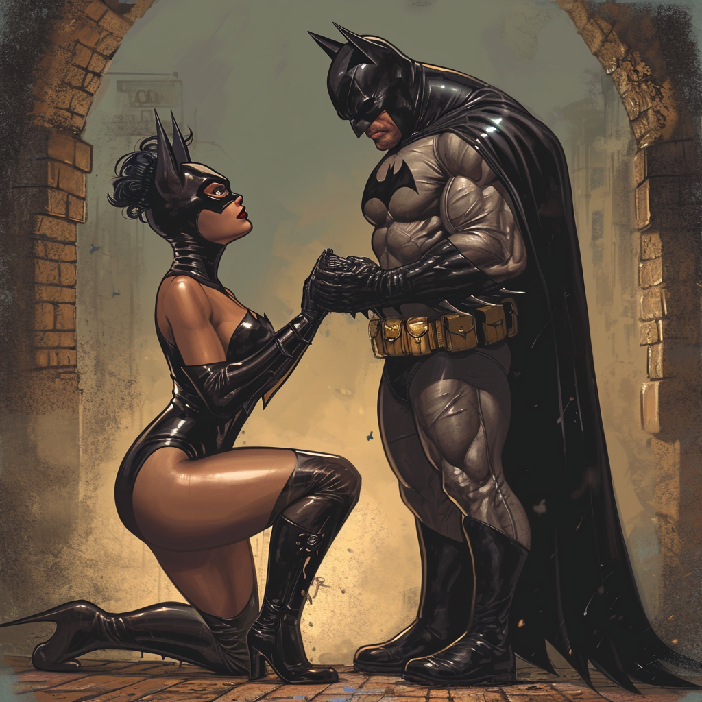 Latina Catwoman praying to African American Batman