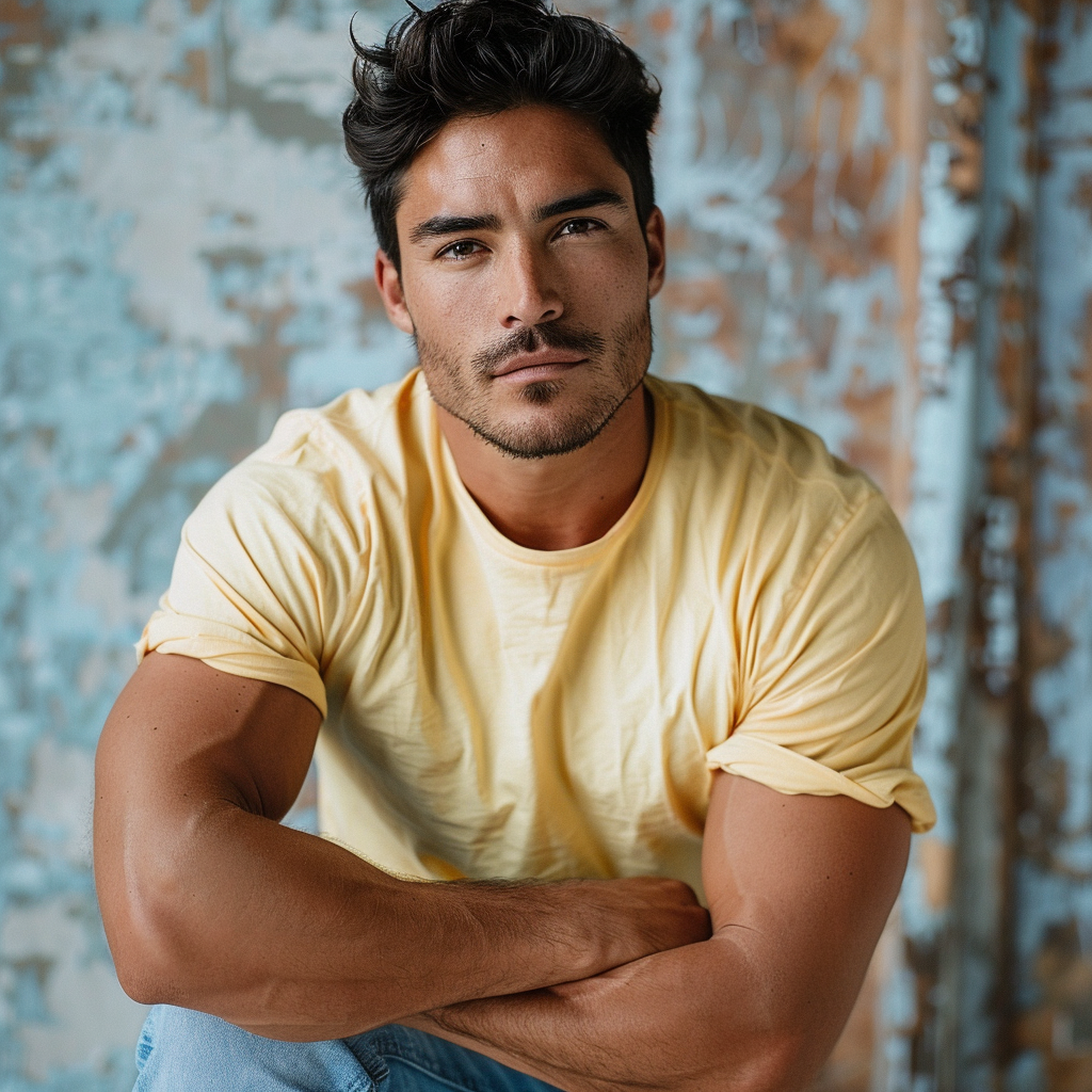 Latino man in yellow t-shirt