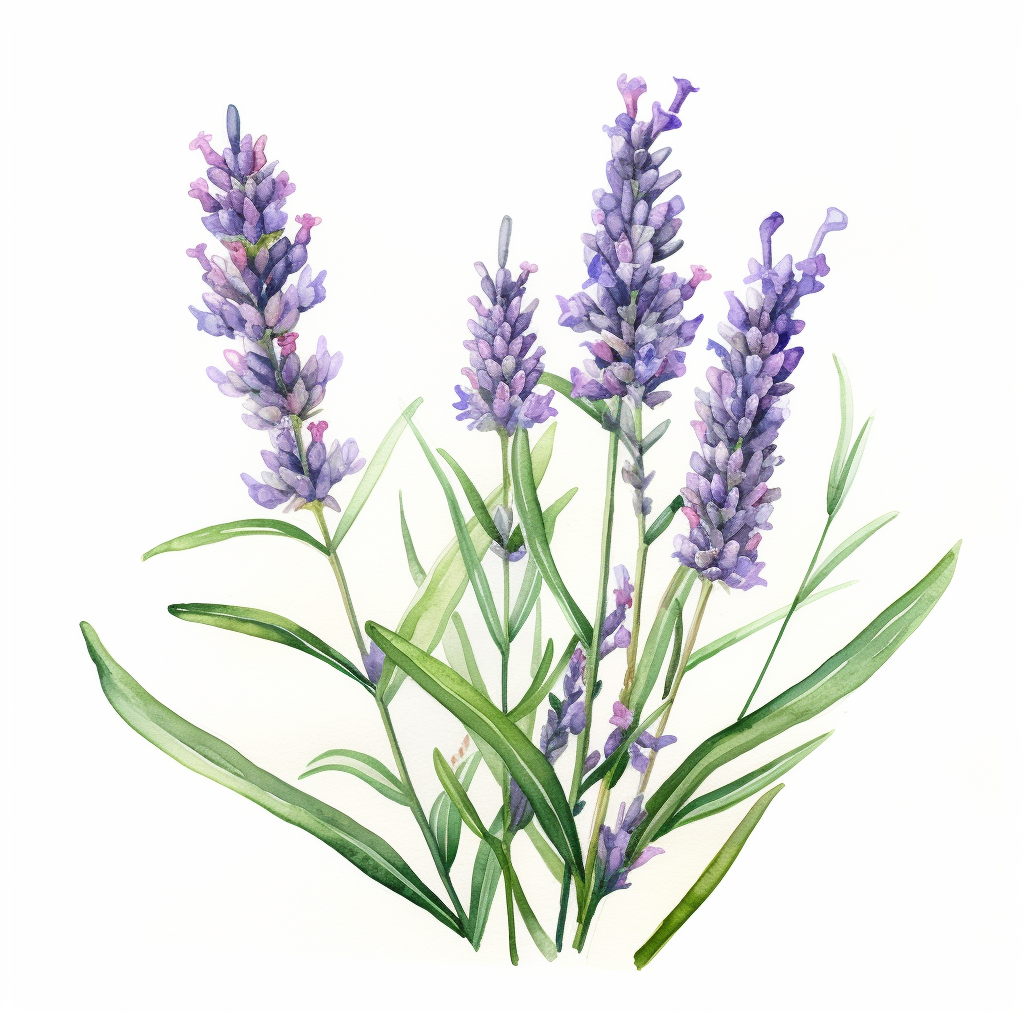 Lavender plant in watercolor painting