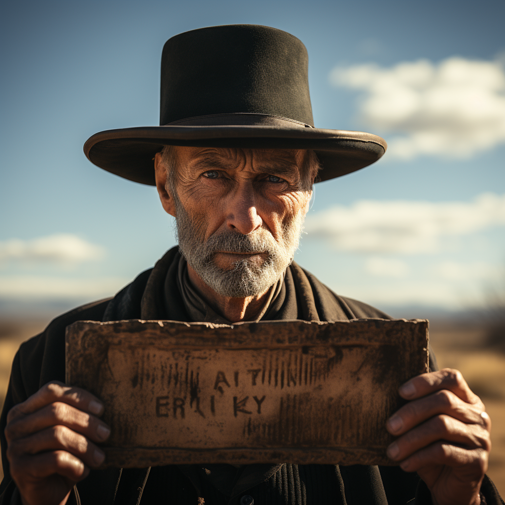 Lee Van Cleef holding surrealism sign