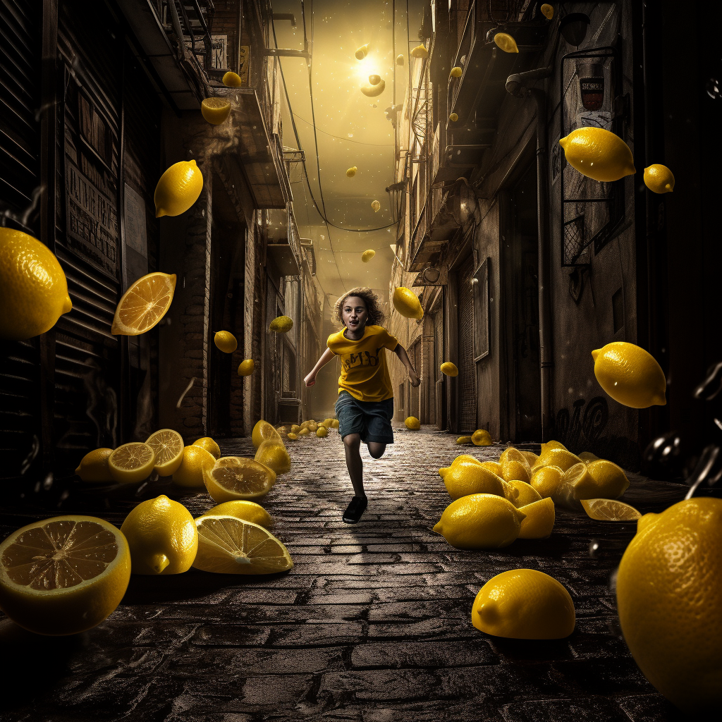 Lemon running through scary alley