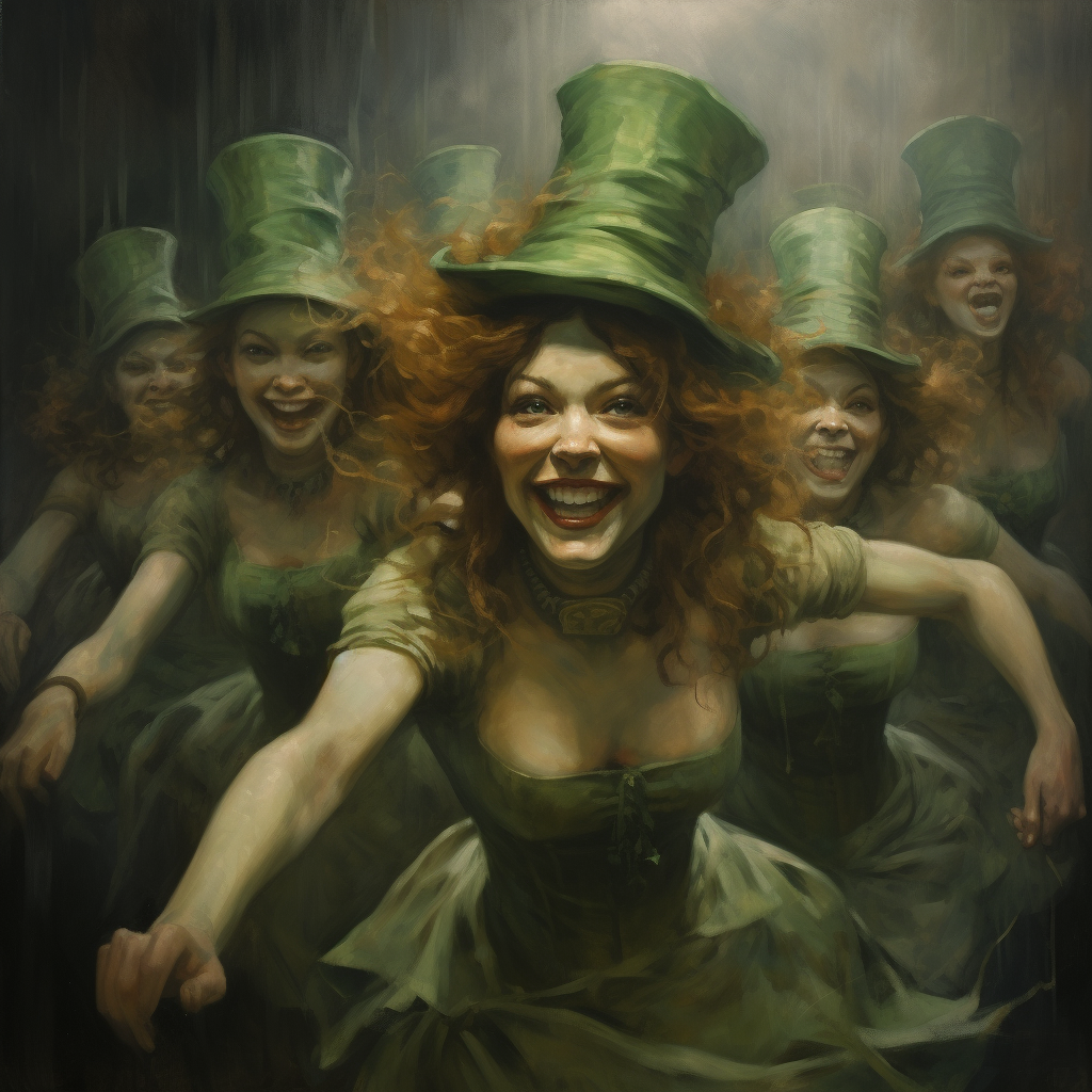 Leprechaun ladies approaching camera