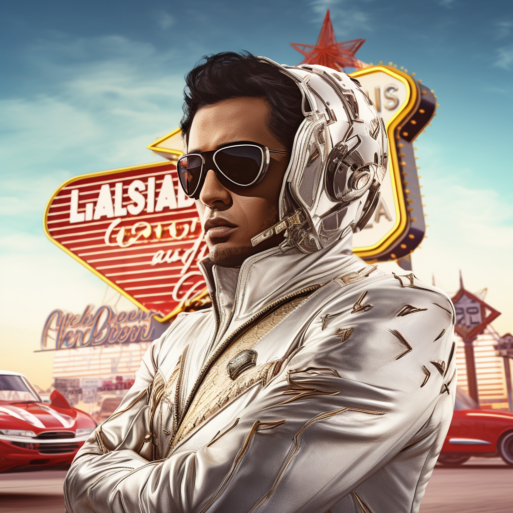 Hyper realistic image of Lewis Hamilton as Elvis Presley