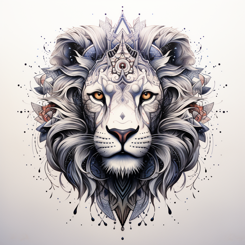 Lion face with dotwork mandalas