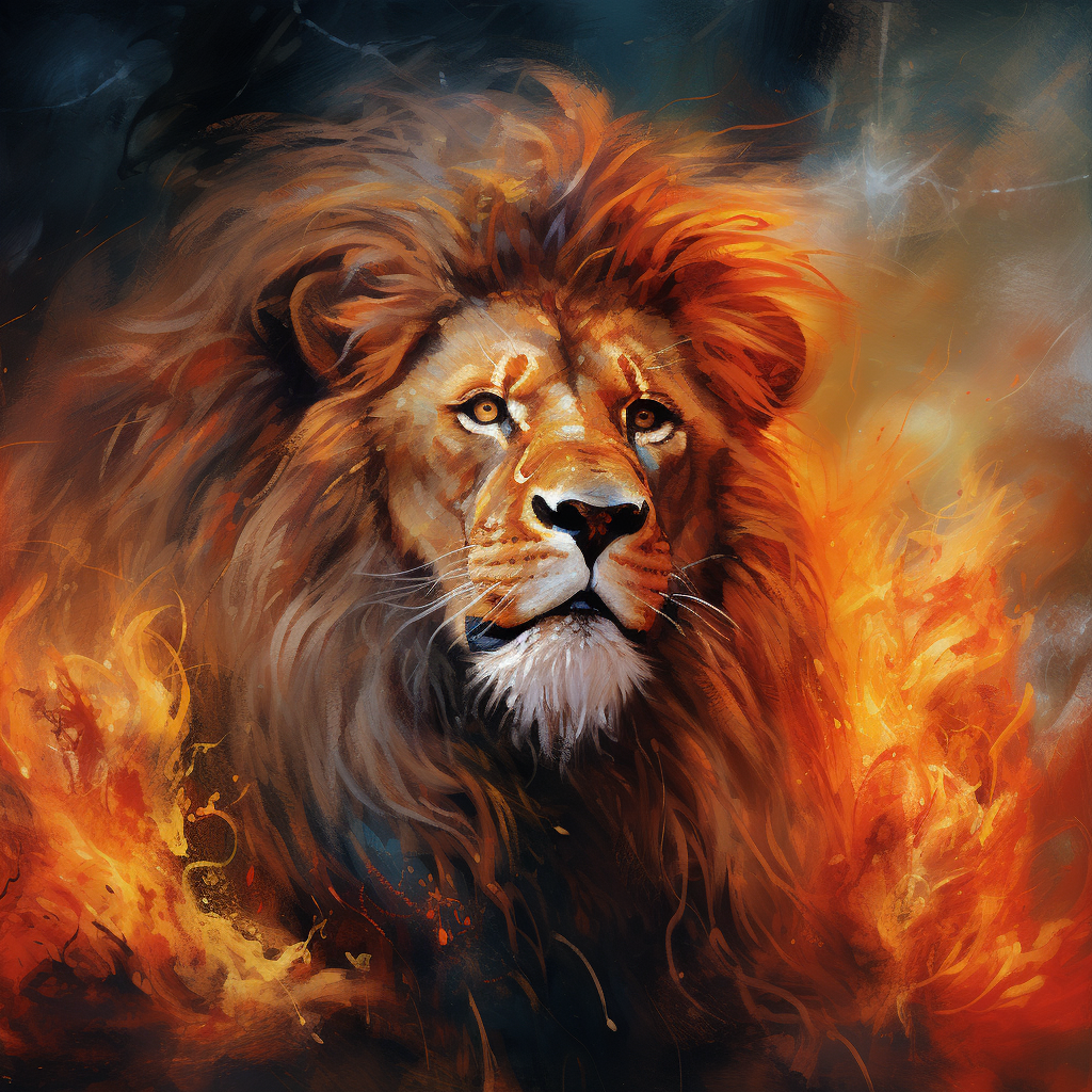 Stunning lion against fiery backdrop